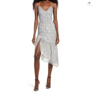 Leith Floral Smocked Waist Asymmetrical Dress XS